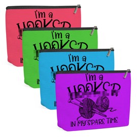 Funny 4PCS Crochet Gifts Makeup Bag, Knitting Supplies Cosmetic Bags for Women, Crochet Accessories Travel Toiletry Bags Pouch Cool Gifts for Crocheters Girls Knitters Mom Birthday Mother's Day