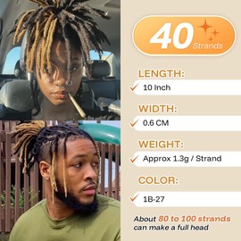 Sangtok 10 inch 40 Strands Loc Extensions Human Hair, 0.6cm Width Real Human Hair Dreadlocks Extensions for Man/Women Full Handmade Dreads Can be Dyed(27)