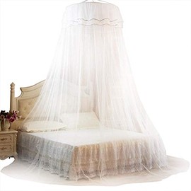 Net, Breathable Round Canopy Lace Princess Style Net Bed Curtain Netting (White)