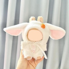 Bunny-Inspired Outfit Set for Artistic Vinyl Dolls – Includes Lace-Eared Hat & Plush Jumpsuit – Cute Clothes & Accessories for Miniature Collectible Toy Figures