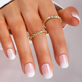 Ombre Press on Nails Short Square Fake Nails Nude Gradient Acrylic Nails Glossy Nature False Nails Full Cover Glue on Nails Reusable Squoval Artificial Nails for Women Manicure Decor 24Pcs