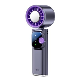 ICE FAN YX166 199-Speed Cooling Handheld Fan, 4000mAh Rechargeable, Foldable 3-in-1 Portable Mini Fan with Ice Cooler & Digital Display, 30dB Ultra-Quiet for Office Desk, Travel, Sleeping (Grey)