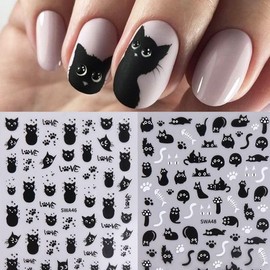 Cat Nail Art Sticker Cute Black Cat Nail Decals 4PCS Self-Adhesive Little Cat Stickers for Nail Black White Animal Nail Art Design Sticker Supplies for Women Girls Manicure Nail Art Decorations