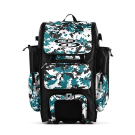 Boombah Rolling Superpack Hybrid Digital Camo Bat Pack Black/Teal - Wheeled & Backpack Version