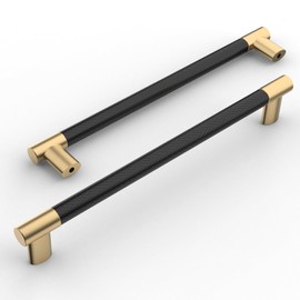 Amerdeco 10 Pack Matte Black and Gold Knurled Cabinet Pulls 10 Inch Hole Center Kitchen Cabinet Handles for Drawer Cupboard and Wardrobe ZH0038……