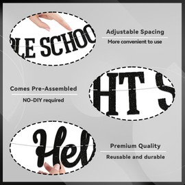 Goodbye Middle School Hello High School Banner - 8th Grade Graduation Party Decorations, Class of 2025 Congrats Grad Middle School Graduation Decorations Black Glitter