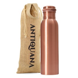 ANTIQUANA 34 Oz Pure Copper Water Bottle – Leak-Proof Hammered Design with Tumbler, Carrying Bag & Smooth Finish Decorative – Copper Water Bottle