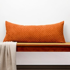 JoraLion 14x36 Boho Decorative Lumbar Throw Pillow Cover, Rust Cozy Soft Striped Corduroy Long Rectangle Cushion Case Accent Home Decor for Sofa Bed Room Livingroom, ONLY Cover