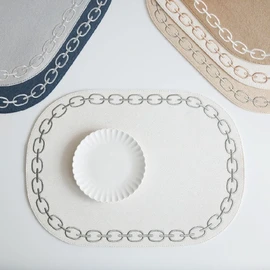 Artepele artificial leather oval chain embroidery table mat 2 pieces, denim blue denim blue_brown brown / 아르떼펠레 인조가죽 오발 체인자수 테이블 매트 2장, 데님블루데님블루_브라운브라운