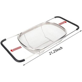 Over The Sink Stainless Steel Oval Colander with Expandable Rubber Grip Handles Strainers, Fine Mesh Strainer Basket Kitchen 6 Quarts Colander for Strain, Drain, Rinse Fruits, Vegetables