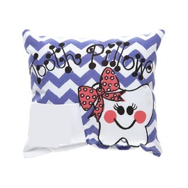 Bunnies and Bows Tooth Fairy Pillow with Tooth Fairy Dust and Poem - Tooth with Pink Bow on Purple Chevron Print - 6.5" x 6.5" x 2" - Handmade in USA