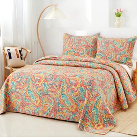 ENASAL Cotton Bedspread Quilt Sets, Reversible Bedding Coverlet Sets Comforter, Floral Paisley Bedspread (Gorgeous, King Size)