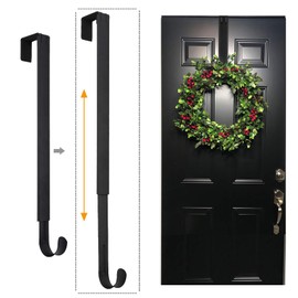 LBSUN Wreath Hanger, Adjustable Over The Door Wreath Hanger from 14.9 to 25 Inches & Wreath Holder & Wreath Door Hanger for Front Door Decor 20 lbs Larger Christmas Decorations Hook (Black)