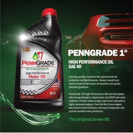 PENN GRADE 1, 71406, Monograde High Performance Oil SAE 40, 1 Quart (2 Pack)