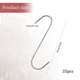 Kapokr Pack of 35 Meat Hooks S Hooks 15 cm Butcher Hooks Stainless Steel Smoking Hooks for Meat Processing, S-Hooks for Bathroom, Bedroom, Office, Kitchen, Shop