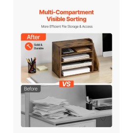 4-Compartment Wooden Mailbox Sorter Office Literature Organizer with Detachable Side Vertical Storage File TraysDefault: Default