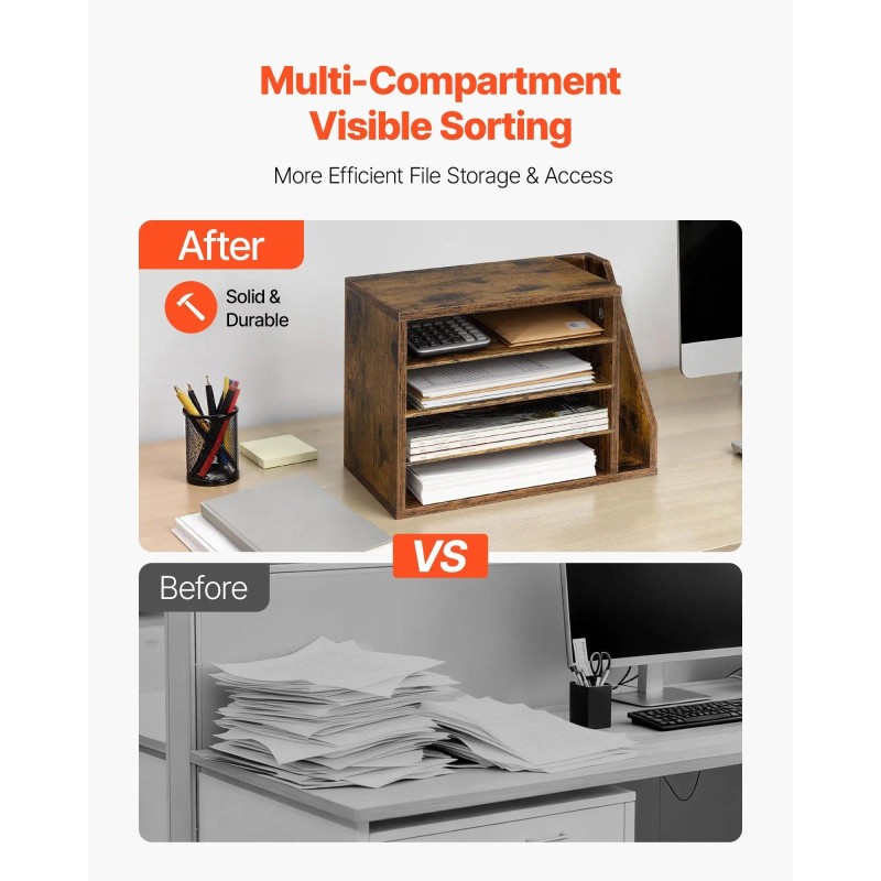4-Compartment Wooden Mailbox Sorter Office Literature Organizer with Detachable Side