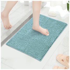 JEYODA Bath Mat, Absorbent, Quick Drying, Washable, Fluffy, Foot Wiping Mat, Bathroom, Feet, Mat, Anti-slip, Water Absorption, Kitchen, Bath, Entryway, Door, Anti-slip, Terry Cloth (Blue, 23.6 x 35.4
