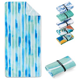 Fit-Flip XXL Beach Towel, Microfibre Bath Towel, Beach Towels, Lightweight and Quick-Drying, 100% Recycled Microfibre Towel, Beach Towel for Bathing (Watercolour Stripes 200 x 90 cm)