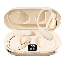 CuiSuto Open Ear Earbuds Wireless Bluetooth Headphones, 60Hrs Playtime Stereo Sound Earphones with IPX7 Waterproof Ear Buds, Ideal for Fitness, Travel - Off White