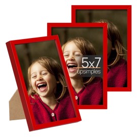 upsimples 5x7 Picture Frame Set of 3, Made of High Definition Glass for 5x7 Red Frames, Wall and Tabletop Display Thin Border Photo Frame for Home Décor