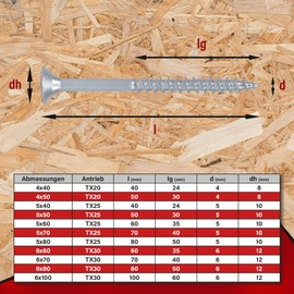 SCREW REBEL TX25 Chipboard Screws 5.0 x 40 mm Pack of 200 Blue Galvanised Torx ECO Series with Countersunk Head Partial Thread