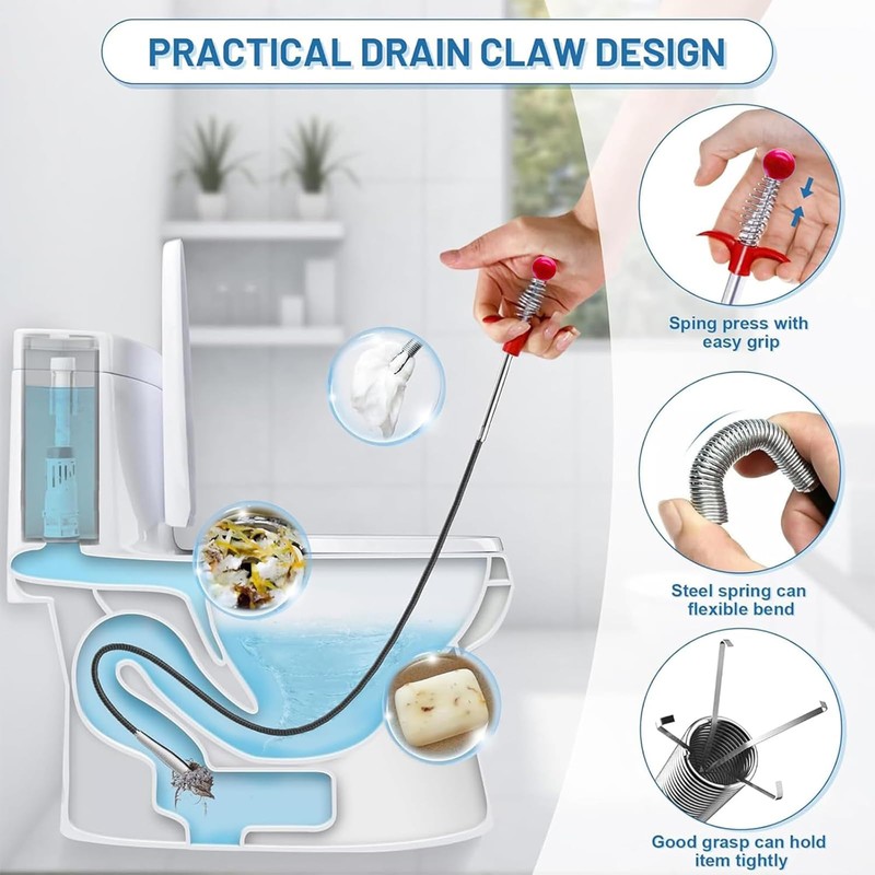 SHUOGUO Upgraded Drain Snake, 61 inch plumbing snake，Sink Snake Drain