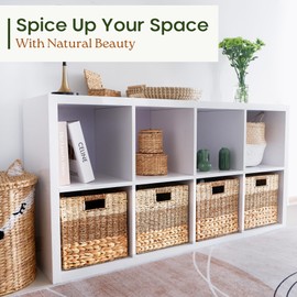 CHI AN HOME 13x13x13 Storage Cube Bins Wicker Storage Basket for Cube Shelf, Natural Foldable Square Baskets for Storage, Large Woven Cube Storage Bin with Handle, Baskets for Pantry, Bedroom Set of 4