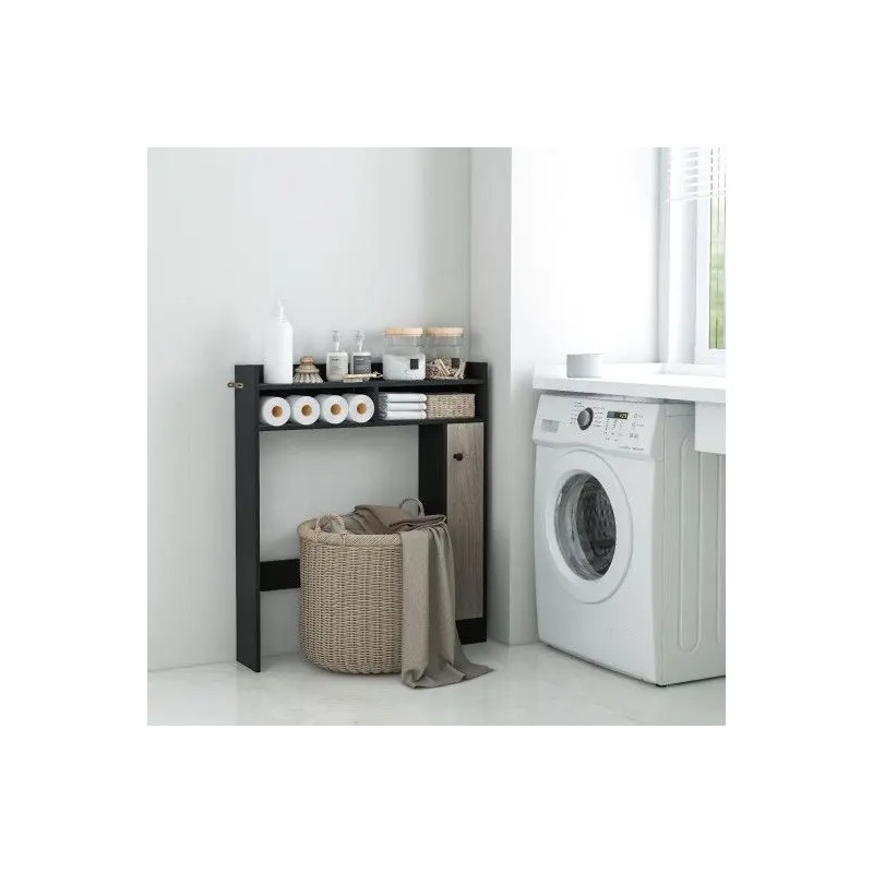 Adjustable Black Over The Toilet Storage Organizer 2 Tier Bathroom