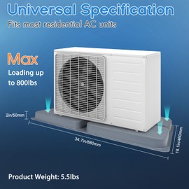 Kodilin Mini Split Pad 34.7" x 18.1" x 2" Condenser Pad - Universal Anti-Vibration Base for Outdoor AC Units | All-Weather PP Material | 800lb Capacity | Noise Reducing & Non-Slip Design