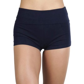 ToBeInStyle - Pantalones cortos de yoga con cintura ancha para mujer, Azul Marino(True Navy Blue), S