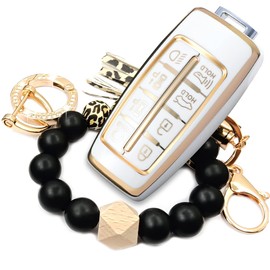 RFSRZ Key fob Cover Compatible with Hyundai Genesis GV80 GV90 G70 G80 G90 GV70 Car Accessories Smart Bracelet Key Holder for Women Men (8 Buttons White)