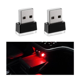 Sylvil 2 PCS USB LED Car Interior Atmosphere Lamp, Portable Mini LED Night Light, Plug-in USB Interface Trunk Ambient Lighting Kit, Universal Interior Car Accessories (Red)