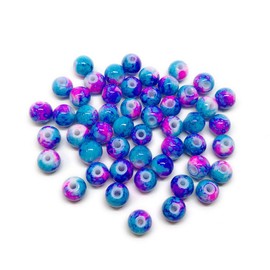 BSI - 50pcs Mix Artistic Designs Lampwork Glass Round Beads 8mm ~ Loose Beads~ (Blue & Pink Stain)