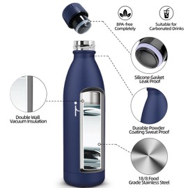 Motswedi Thermos Flask, 1 Litre, BPA-Free, Stainless Steel, Vacuum Insulated, Stainless Steel Drinking Bottle, Double-Walled, Water Bottle, Water Bottle for School, Travel, Sports, Bike, Yoga, Dark