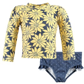 Hudson Baby Unisex Baby Swim Rashguard Set, Yellow Daisy, 6-9 Months
