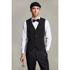 Gionforsy 1920s Mens Costume Gatsby Gangster Costume Accessories Set 20s Hat Suspenders Bow Tie (Black Stripe, Large)