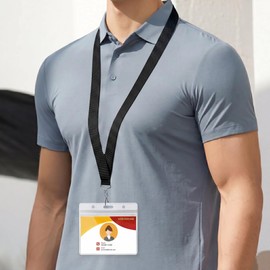 25-Pack Black Breakaway Lanyards with Large Horizontal Waterproof Badge Holders, Polyester Neck Straps for ID Cards, Events, Office, and Schools