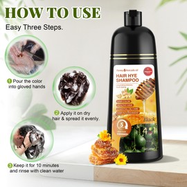 Black Hair Dye Shampoo 3 in 1 for Women & Men 100% Gray Hair Coverage - Herbal Ingredients Natural Plant Hair Color - Hair Dye in Minutes 17.6 Fl Oz