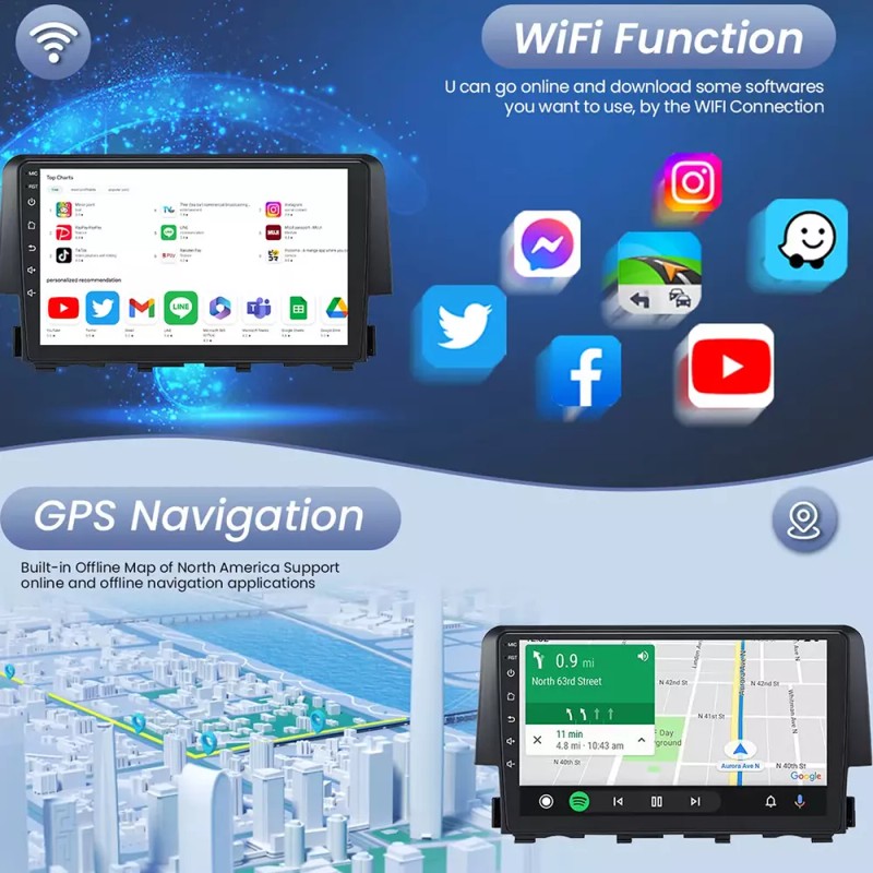 FOR HONDA CIVIC 2016-2021 ANDROID 13 CAR STEREO RADIO GPS