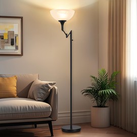 EJIAXIN Floor Lamp for Living Room - 70" Black Torchiere Standing Floor Lamps with Glass Shade - Tall Corner Lamp Decor for Bedroom with Adjustable Swing Arm LED Reading Light for Home Office