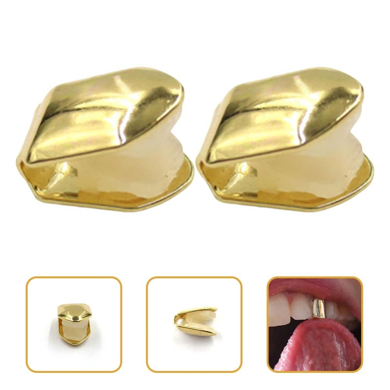 HEALLILY 2pcs Gold Plated Small Single Tooth Cap Hip Hop