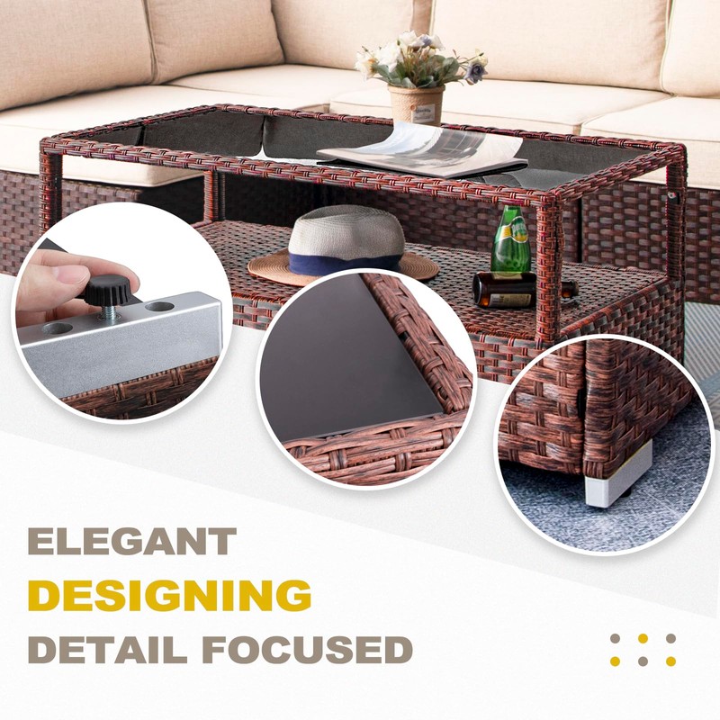 DIMAR GARDEN Outdoor Coffee Table Wicker Patio Rattan Side Table