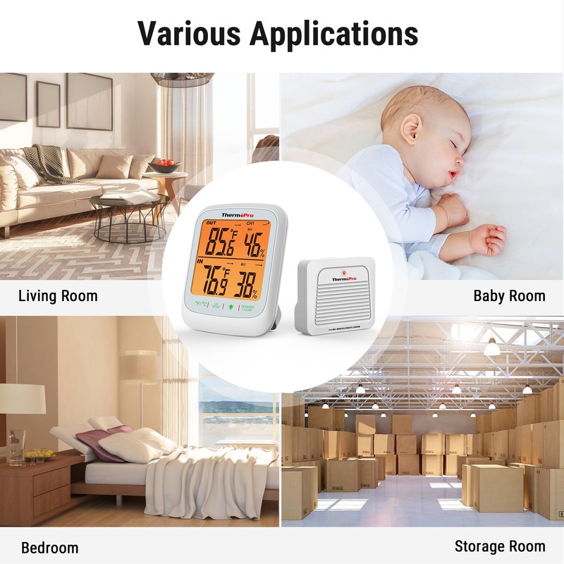 ThermoPro TP260B Indoor Outdoor Thermometer Wireless 1000ft/300m Range, Pro Accuracy