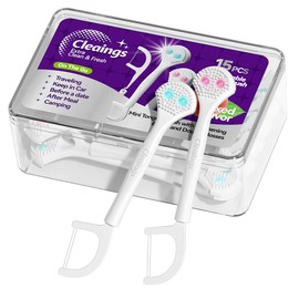 15Pcs Mini Disposable Tongue Brushes with Cleaning Paste Beads and Floss Picks, Tongue Cleaners, Reduce Bad Breath, Tongue Scraper-Mix Flavor (Pack of 1)