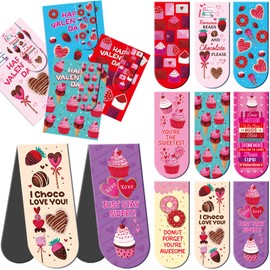 36 Sets Valentine's Day Magnetic Bookmarks for Kids with Cards Valentine Sweet Dessert Bookmarks Cards Exchange Gift for School Classroom Party Supplies