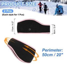 PATIKIL Ear Warmer Headband, 2 Pack Polar Fleece Ear Warmer Winter Stretchy Running Sweatband Outdoor Essential for Jogging Walking Skiing, Black with Pink