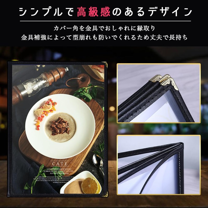 HIRAISM Menu Book, Menu Table, A4, Vertical, Clear, Stylish, Set