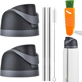 Haundry 2 Pack Replacement Lid for Owala Freesip, One Button Water Bottle Caps with Stainless Steel Straws and Brushes for Owala Cup 16oz 24oz 32oz 40oz, No Leakage Replacement Accessory for Owala