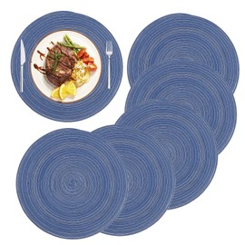 MaoXinTek Round Cotton Placemats, 35.5 cm Easy Care Washable Braided Placemats for Kitchen, Dining Table, Party Decor (Set of 6)